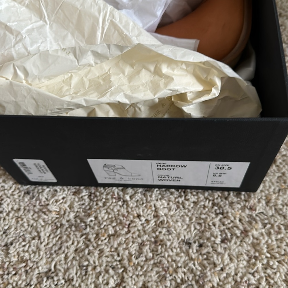 Rag & Bone Womens 8.5 38.5 Harrow Ankle Boot Tan Leather Natural Woven New Box - Picture 6 of 7